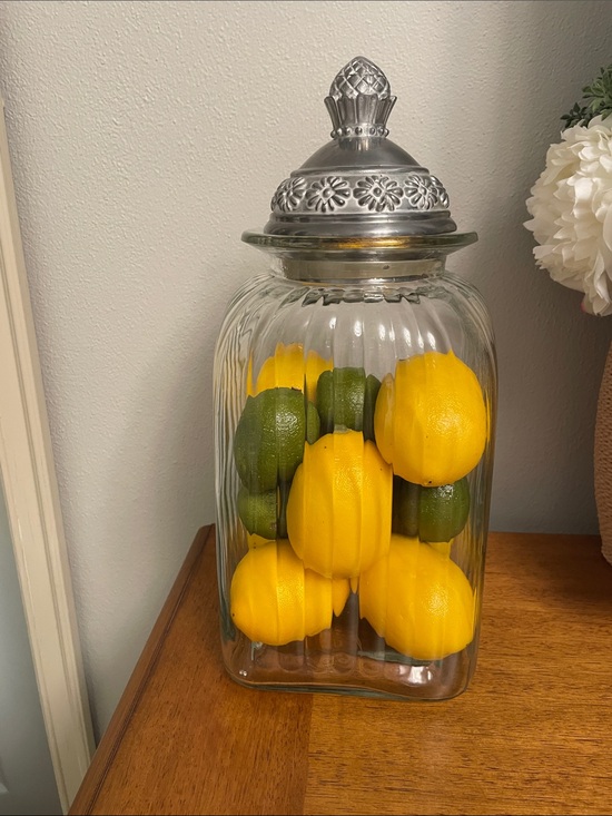 Artland Other - Large Ribbed Clear Glass Apothecary Jar Canister with Decorative Pewter Lid